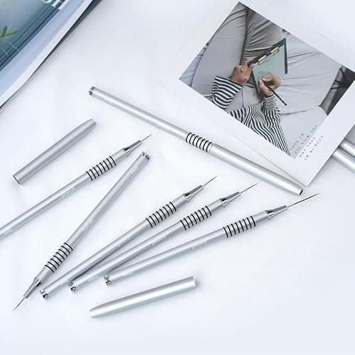 Komall Metallic Nail Art Brushes, 6Pcs Non Slip Liner Brush Set, UV Gel Polish Painting Art Design Pen for Long Lines, Thin Details, Fine Drawing Sizes 5/7/9/11/20/25mm(Silver) thumbnail 7