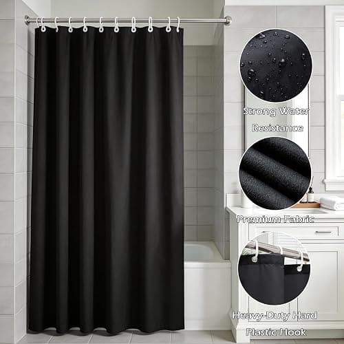 Black Bathroom Accessories Set, 10Pcs Bathroom Accessory Sets Complete with Trash Can, Shower Curtain, Vanity Tray, Soap Dispenser, Soap Dish, Toothbrush Holder&Cup, Toilet Brush&Holder, Qtip Holder thumbnail 5