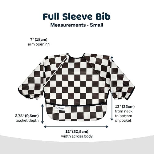 Tiny Twinkle Long Sleeve Bib for Babies & Toddlers | Waterproof Smock Bib for Eating | Machine Washable & Mess-Proof Feeding Essentials | Newborn Shower Gift (Checkers Black, 6–24M) thumbnail 7
