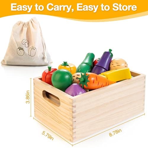 Wooden Play Food for Toddlers, Fruit and Veggies Cutting Set for Kids, Pretend Food Play Kitchen Accessories for 3 4 5 6 7 Years Old Boys & Girls thumbnail 3