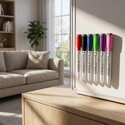 Volcanics Colored Magnetic Dry Erase Markers Fine Tip, Low Odor Whiteboard Markers with Eraser Cap, Dry Erase Pens for Calendar, Refrigerator, School, Office, Home, 6 Assorted Colors, Pack of 6 thumbnail 2