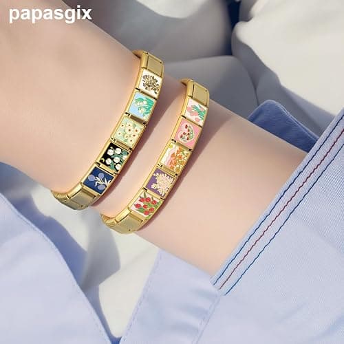 papasgix Italian Charm Bracelet Charms Gold Silver Pack Links Bulk with Opening Tool 9mm Italian Charms Flowers Italian Modular Bracelet Links Handmade DIY Jewelry thumbnail 2