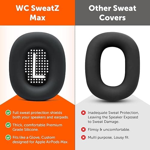 WC SweatZ Max - Patented Silicone Sweat Covers for AirPods Max 1 | Made by Wicked Cushions | (Does Not Fit AirPods Max 2). Sweatproof, Full Earpad Protection | Black thumbnail 4