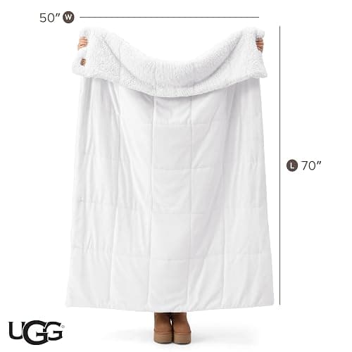 UGG Nita Throw Blanket Soft Reversible Plush Throw for Couch or Bed Washable Warm Fluffy Blanket for College Dorm Essentials and Bedding with Down Alternative Fill, 50-inch x 70-inch, White Snow thumbnail 3