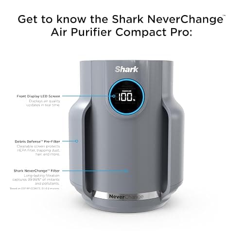 Shark Air Purifier for Home, NeverChange Compact Pro, for Bedroom, Nursery, Home Office, Dorm, HEPA-Exceeding Filter, Captures Pollutants, Pet Dander, Dust, Odor, Smoke, and More, HP071BRN, Winter Fog thumbnail 11