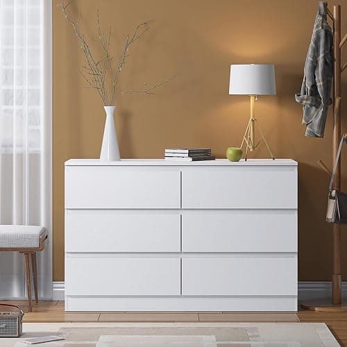 FWStyle Matt White Wide 6 Drawer Chest Modern Bedroom Furniture Chest of Drawers - W110 x H77 x D40cm - White thumbnail 2
