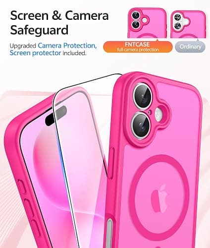 FNTCASE for iPhone 16 Plus Case: [Compatible with Magsafe] Translucent Matte Cases with [Full Camera Protection] [Screen Protector] Military Grade Shockproof Protective Phone Cover - Hot Pink thumbnail 4