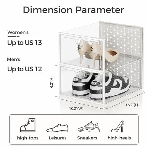Pinkpum 18 Pack X-Large Shoe Storage Boxes Fit Size 12, Shoe Organizer for Closet Clear Plastic Stackable Shoe Dispaly Case Holder Bins, Sneaker Storage for Sneakerheads White thumbnail 3