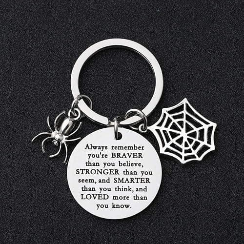 Spider Keychain Spider Charm Keyring Always Remember You’re Braver Than you Believe Keychain(Always remember (Spider) thumbnail 4