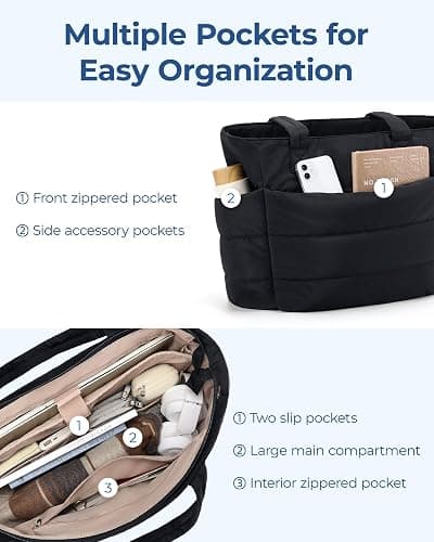 BAGSMART Tote Bag for Women, Lightweight Puffy Tote Bag for Travel, Work, Beach, Gym, Shop thumbnail 5