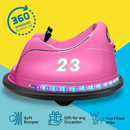 Kidzone 6V Electric Ride On Bumper Car for Kids & Toddlers 1.5-6 Years Old, DIY Sticker Baby Bumping Toy Gifts W/Remote Control, LED Lights & 360 Degree Spin, ASTM Certified, Pink thumbnail 2