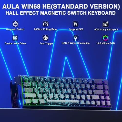 AULA WIN68 HE Mechanical Gaming Keyboard 60%, Hall Effect Magnetic Switch, Fast Trigger Mode Adjustable Actuation, 8000Hz Polling Rate, RGB Backlit, Small Wired Keyboard for Laptop/PC Gamer thumbnail 2