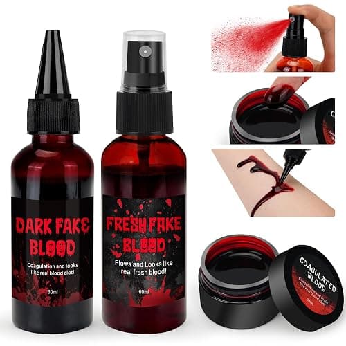 3PCS Halloween Fake Blood Kit Cosplay Makeup & Dress Up Accessories | 2.03oz Fake Blood Spray+2.03oz Dripping Blood+1.06oz Coagulated Gel Blood, Realistic Washable Fake Blood for Zombie Vampire - Image 1