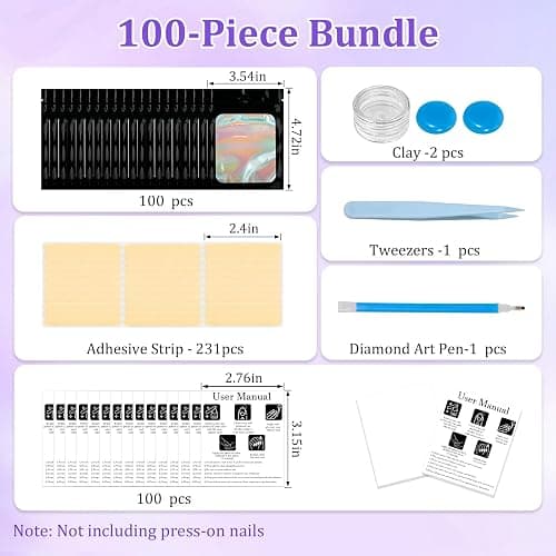 100PCS Press On Nail Packaging Bag for Nail Art Business Salon | 100 Sets Press On Nail Packaging Kits with Holographic Bag, Nail Card, Adhesive Tape, Diamond Art Pens, Glue Clay & Tweezers thumbnail 2