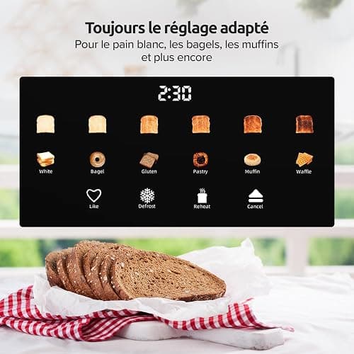 Olvy Grille Pain Electrique Ecran LCD Minuteur | 1 Appareil | Beige 4 Fentes 1500W Decongelation | Petit Dejeuner Familial | Toaster Fentes Larges Ramasse Miettes thumbnail 5
