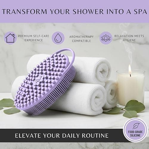Silicone Body Scrubber for Shower - Gentle Exfoliating Back Scrubber with Soft Bristles - Avilana Premium Dual Sided Bath Brush Massage - Loofah Alternative for Sensitive Skin - Gift Women Men thumbnail 7