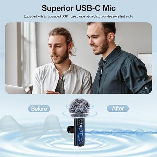 PoP voice USB C Mini Wireless Lavalier Microphone for iPhone/Android, Lapel Mic with Noise Reduction, Lav Mic for Video Recording, Tiny Microphone Content Creator Interview for Tiktok, YouTube, Vlog thumbnail 2