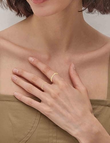 RLMOON 8-12PCS 14K Gold Ring Set for Women Non Tarnish Dainty Silver Rose Gold Thumb Stackable Stacking Rings Heart CZ Pinky Rings Plain Band Size 4-12 thumbnail 4