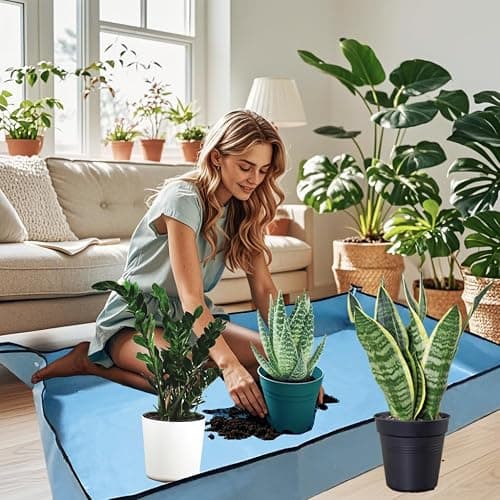 HejVulkan 59" x 39" Extra Large Plant Repotting Mat, Foldable Gardening Mat for Indoor, Transplanting Houseplants, Pot Out, Mix Soil and Mess Control, Gardening Gifts for Women Men Plant Lover(Blue) thumbnail 2