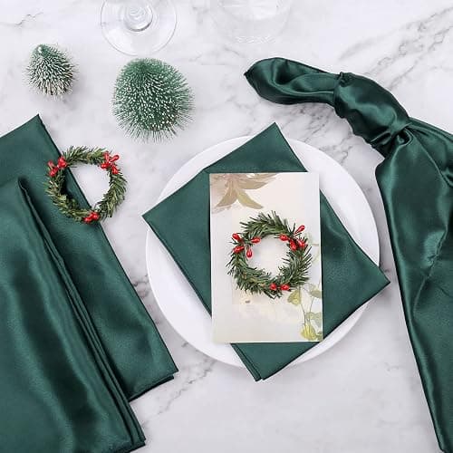 Christmas Napkin Rings Set of 12, Pine Needles Wreath with Red Berry Napkin Holder for Winter, Family Gathering, Banquet, Xmas Serviette Buckles for Table Setting (Pine Needles&Berry) thumbnail 3