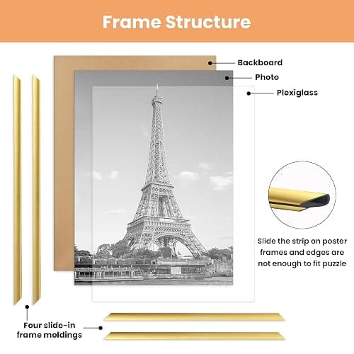 upsimples 12x16 Picture Frame Gold 3 Pack, Scratch-Proof Poster Frames 12 x 16 for Photo Gallery - Slide-In Strips, Horizontal or Vertical Wall Mounting thumbnail 5