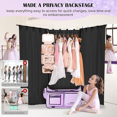 Dance Bag with Garment Rack & Curtain, 23" Glittering Rolling Dance Competition Duffel, Collapsible Dance Suitcase for Shows Cheer Recital Travel (Purple) thumbnail 2