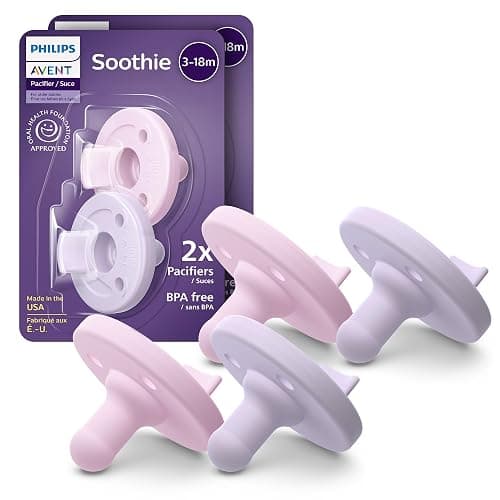 Philips Avent Soothie Baby Pacifiers - 100% Silicone Pacifiers for Babies 3-18 Months, One-piece Design, BPA-Free, Extra Durable, Lilac and Pink, 4 Pack, Model SCF192/70 - Image 1