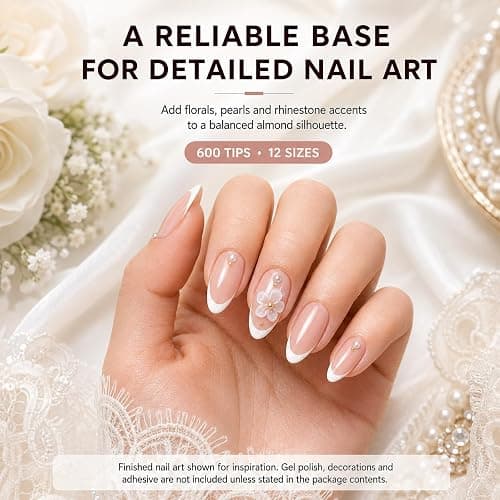 Yabonica Medium Almond Nail Tips 600pcs 12 Sizes Pre-Etched Soft Gel Tips | Half Matte Full Cover Press on False Nail Tips Acrylic Nails DIY Extension Gift for Women Home Salon Beginner thumbnail 8