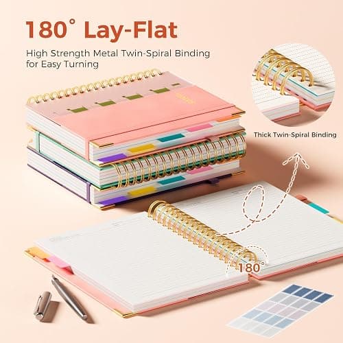 XYark B5 Hardcover Spiral Notebook, 8"x10" College Ruled Notebooks with Removable Dividers Tabs & Ruler, 5 Subject Notebook 300 Pages, Large Lined Journal for Women Men School Work Office, Pink thumbnail 3