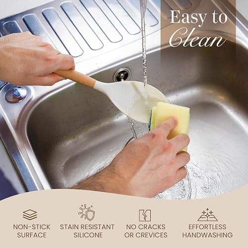 Kitchen Non Stick Cooking Utensils Set – Heat Resistant Silicone Utensils with Wooden Handle – Ladles, Spoons and Spatulas Set – Kitchen Tools & Accessories – 35pcs, Cream – by Nuovva thumbnail 7