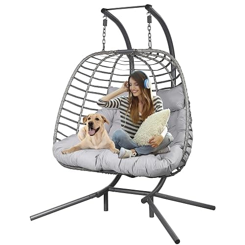 Double Hanging Egg Chair wth Stand, Patio Hammock Swing Chair with Cushion Loveseat for Bedroom, Balcony, Garden, Indoor, Outdoor - Image 1