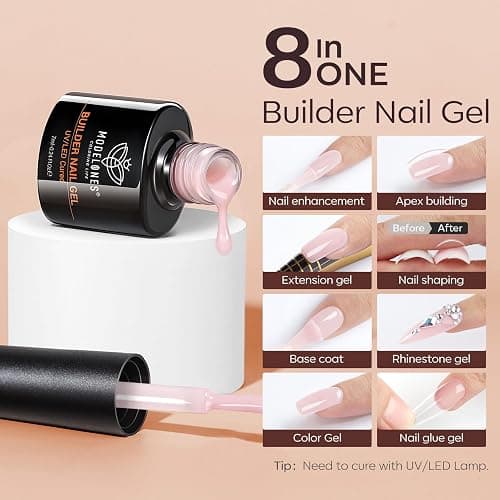modelones Builder Nail Gel Polish Set, Base Colors Jelly Nude Pink Hard Strengthener Rubber Gel Polish 8-in-One Extension LED Nail Lamp Cured 6 Colors thumbnail 5