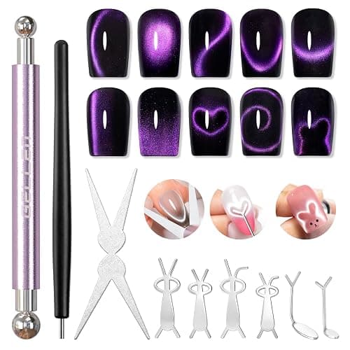 Gellen Cat Eye Magnet, Double-Ended Nail Magnet Tool Kit for Gel Polish | Complete Set with Dual Magnet Pen, Ball Magnets & Guide Plates to Create 3D Cat Eye Effects for DIY or Salon Nail Art. - Image 1