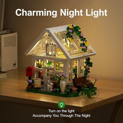Girls Flower House Building Sets Compatible with Lego Friends Sets for Girls 8-12, Greenhouse Building Toys with LED Lights, Garden House Model, Christmas Holiday for Friends Kids Adults (484pcs) thumbnail 4
