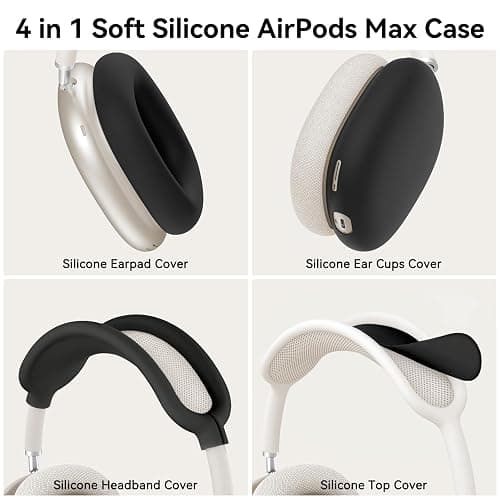 Silicone Case Cover for AirPods Max Headphones, Ear Pad Case Cover/Ear Cups Cover/Headband Cover for AirPod Max (USB-C/Lightning)(2024/2020),Accessories Silicone Protector for Apple AirPods Max, Black thumbnail 3
