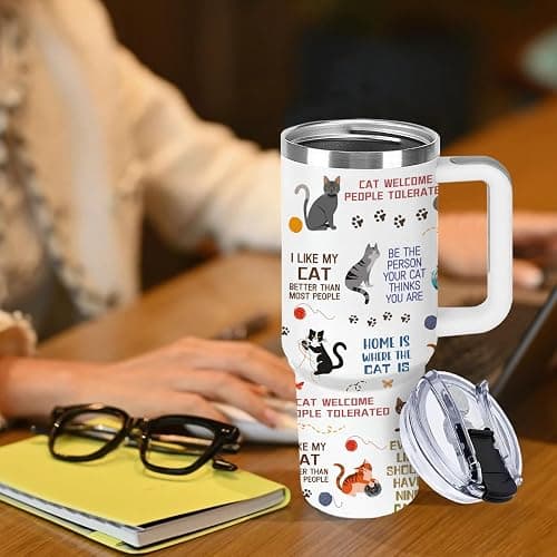 Cats Tumbler, Gifts for Women, Cat Lover Gifts, Stainless Steel Tumbler with Straw and Lid 40 Oz, Birthday Anniversary Present, Cute Tumbler, Funny Black Cat Cup for Women thumbnail 2