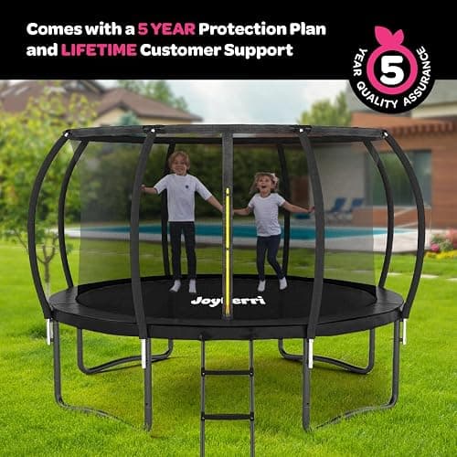 JoyBerri Trampoline Outdoor - ASTM Certified Safe, 8Ft, 10Ft, 12Ft, 14Ft, 15Ft, 16Ft Recreational Trampoline for Kids and Adults. Anti-Rust Coating with Enclosure Net, Ladder, Sprinkler & LED Lights thumbnail 3