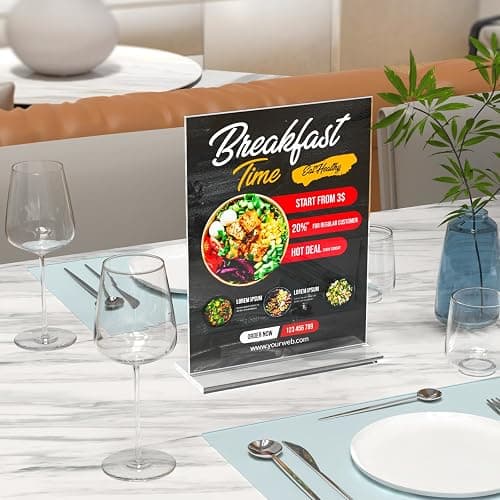 3 Pack Acrylic Sign Holder 8.5 x 11 Inches, Vertical Flyer Display Stand | Clear Menu Holder Stand, Table Paper Holder, Desk Brochure Holder, Plastic Sign Display Stand for Restaurants, Office, Store thumbnail 2