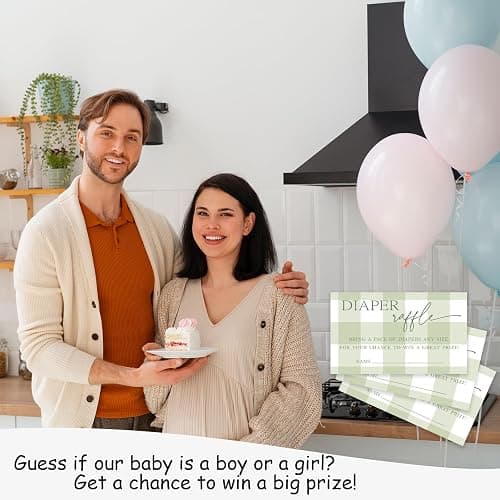 Baby Shower Raffle Tickets 50pcs, 3.5 x 2.1 Light Green Diapers Tickets, Diaper Raffle Tickets, Gender Reveal Game, Diaper Raffle Invitation Cards for Boys Girls, Baby Shower Game Supplies - A14 thumbnail 5