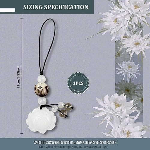 YOLUFER Cell Phone Strap Jade Lotus Flower Charm Beads Cell Phone Strap Hanging Lucky Charm Afghan White Jade Lotus Decoration Portable Hanging Lanyard for Men Women Outdoor Work thumbnail 2
