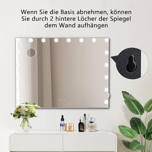 eklipt Schminkspiegel mit Beleuchtung 80 x 56 cm, Hollywood Spiegel mit LED Licht, 3 Farbtemperatur Licht, Touch Control, Tischplatte oder Wandhalterung (18led,80x12x62cm,weiß) thumbnail 5