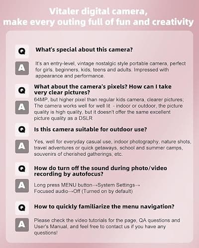 Digital Camera 4K 64MP Compact Camera with Dual Lens,2000mAh Battery,2.8" IPS Screen, Zinc Alloy Shell and 18X Digital Zoom Auto-Focus Small Camera for Kids,Teenagers,Beginners,Pink(NO SD CARD) thumbnail 7