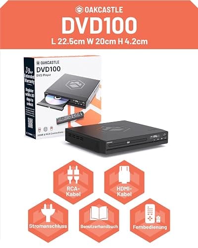 Region Free DVD Player für Fernseher | Mini DVD Player HDMI mit 1080p Upscaling | CD-Player mit USB & MP3 | HDMI Kabel, RCA Kabel & Fernbedienung Inklusive | OAKCASTLE DVD100 thumbnail 7