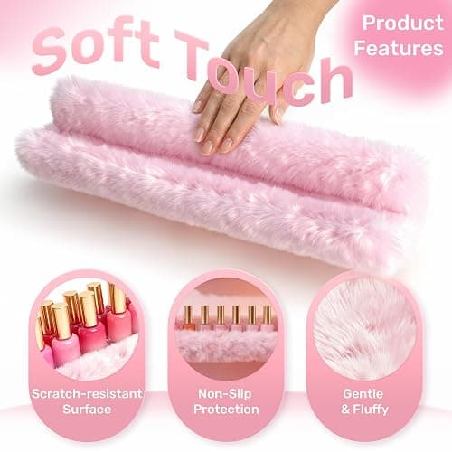 Care&More YJ 15 Inch Nail Polish Shelves, 4-Pack Fuzzy Display Nail Polish Rack for Storing Nail Bottles, Sunglasses, Essential Oils, Plush Soft Pink thumbnail 4