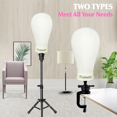 Firstwon 22 Inch Wig Head Mannequin Head for Wigs, Wig Stand with Head for Hair Styling Practice Display Wigs Making Tripod Stand with T Pins Set thumbnail 7