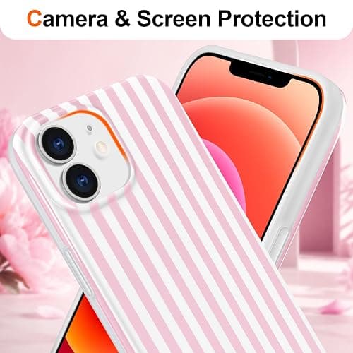 Hython for iPhone 11 Case Cute Striped Aesthetic Design Simple Stripes Cover 6.1", Thin Slim Soft TPU Bumper Shockproof Rubber Protective Phone Cases for Women Girls Girly Boys, Pink and White thumbnail 3