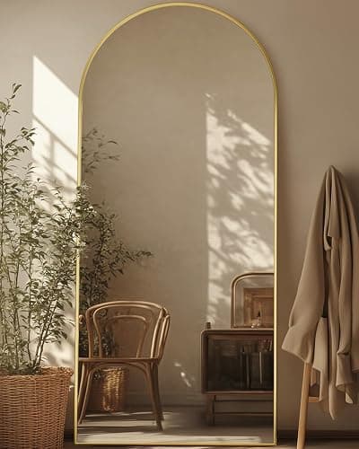 Antok Full Length Mirror, 59"x18" Floor Mirror, Arched Floor Standing Freestanding Arch Full Body Mirrors with Stand for Bedroom, Hanging Mounted for Living Room Cloakroom,Gold thumbnail 3
