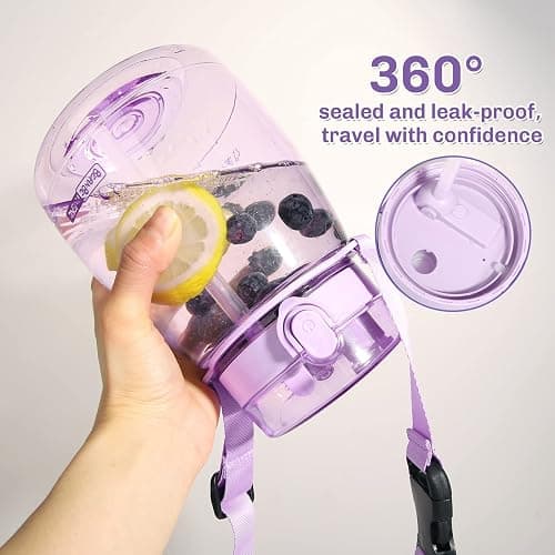 MOIOIBE Kawaii Water Bottle with Straw 45oz with Two Ways to Dinking Modern Cute Water Jug With Strap for Women/Teen Girl/School, Purple thumbnail 4