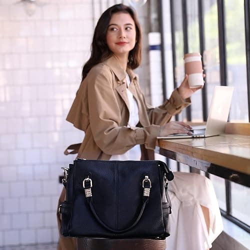 Kattee Top Handle Handbag for Women,Soft Genuine Leather Purses and Handbags Satchel Tote Shoulder Bag with Crossbody Strap thumbnail 7