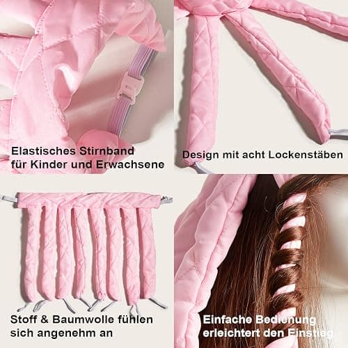 Heatless Curlers Headband, Octopus Hair Curler, Lockenwickler über Nacht Locken Ohne Hitze Für Lange Mittleres Haare, Seidenband Lockenwickler Weiches Stirnband Tools Für Damen Mädchen - Pink thumbnail 4